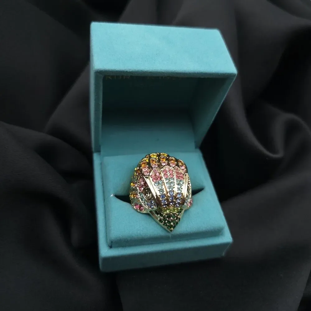 KURT GEIGER New Rainbow Crystal Statement Ring Gold Tone Eye Design Size 7